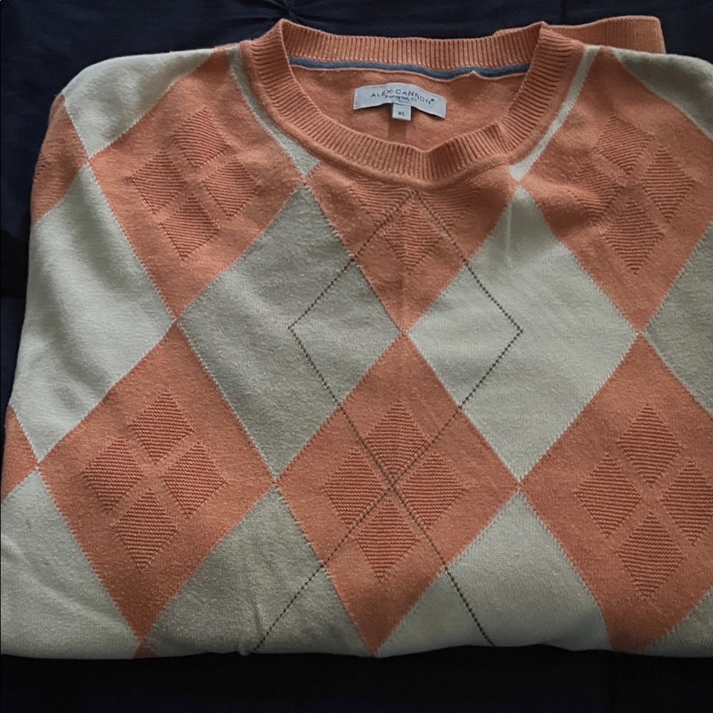 A.P.C. Men's Argyle Crewneck Sweater in Orange and Cream